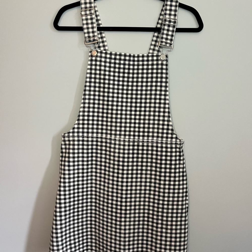 Gingham Overalls Dress - Black & White - Small